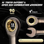 DISEN 26 Piece Ratcheting Wrenches Set 90 Teeth, Combination Wrenches Set Metric 6MM-19MM and SAE 1/4 Inch-13/16 Inch, Cr-V Steel, Ratchet Set Nickel Plating with Organizer Visit the Store