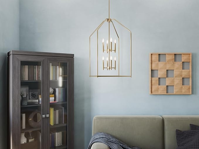 Kichler Madden 36" 8 Light Foyer Pendant in Champagne Bronze, Soft Modern Fixture, for Small Kitchen, Coffee Table, Office, Bedroom, Foyer, (36" x 20"), 52723CPZ