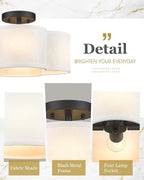 Black Semi Flush Mount Ceiling Light, Close to Ceiling Light Fixtures with Fabric Shade in Quatrefoil Shape, Farmhouse 13-inch Ceiling Light for Kitchen Hallway Bedroom, AD-22007-4SF-BK