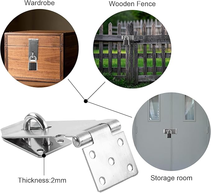 HOWDIA 180 Degree Hasp Lock Latch with Padlock, 4 Inch Stainless Steel Pad Lock Latches Locking Latch Security Door Clasp Hasp for Shed/Gate/Storage（Silver）
