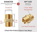 1 Inch x 1 Inch NPT Brass Hex Nipple Male Pipe Adapter, Thread OD 1-1/4", (1 Piece)