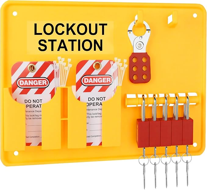 Lockout Tagout Station with Loto Devices - Lock Out Tag Out Kit Board with 4 Pack Safety Lock Set, Hasp for Padlocks, 20 Do Not Operate Tags