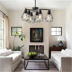 6-Light Black Chandelier,Farmhouse Chandelier for Dining Room Light Fixtures Over Table,21.7" Industrial Hanging Pendant Lighting with Metal Cage Shade for Kitchen Island Entryway Foyer Bedroom