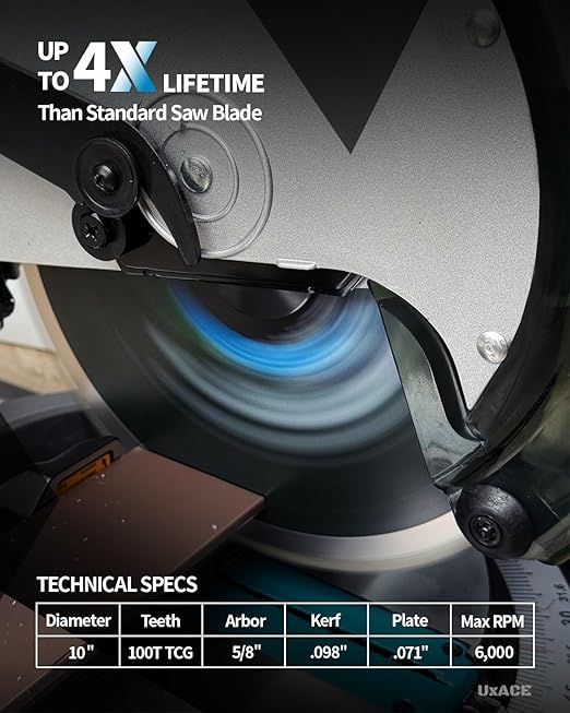 10-Inch 100-Tooth Circular Saw Blade, 5/8-Inch Arbor, Aluminum, Non-Ferrous Metal Cutting Blade, Carbide Tip, Thin Kerf, for Thin Aluminum, Plastic, Composite