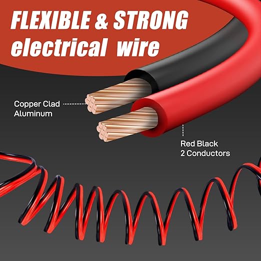 18 Gauge Wire, 18 AWG Electrical Wire Cable, 2 Conductors Red Black Wire, Copper Clad Aluminum(CCA) Flexible PVC Extension Cord for Speaker, Hookup LED Strips, Automotive 12V/24V DC (100FT)