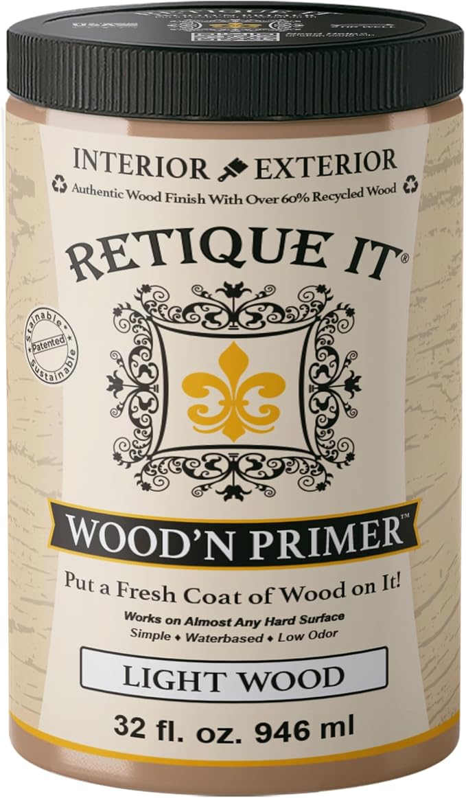 Retique It Wood'n Primer - Paint it then stain it - Stainable Wood Fiber Paint (Light Wood, Large)