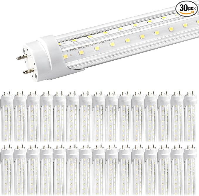 T8 LED Bulbs 4 Foot, 30 Pack 36W 4680LM 5000K Daylight White Type B 4FT LED Tube Lights, T8 T10 T12 Fluorescent Replacement Bulbs, Ballast Bypass, V-Shaped, Double Ended Power, Clear Cover