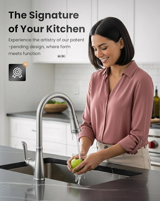 APPASO Brushed Nickel Kitchen Faucet, Single Handle Kitchen Faucet with Pull Down Sprayer, Stainless Steel High Arch, Neoperl Aerator, CUPC-Certified Pull-Out Hose, Water Supplies and Valve Core