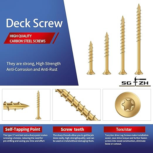 #10 x 5 Inch Deck Screws (410Pcs) 10lb. Exterior Wood Screws. Carbon Steel, Tan, Flat Head, Rust Resistant epoxy Coated, with T25 Star Bit
