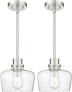 Emak Modern Brushed Nickel Pendant Lights Kitchen Island, 2 Pack 8 Inch Seeded Glass Pendant Light Fixtures for Kitchen Island, Bathroom, Bedroom, Dining Room, PL122-BN-2PK