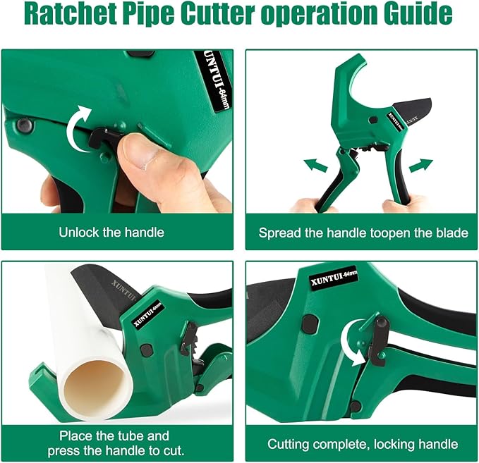 PVC Pipe Cutter for Sch 40 PVC Pipe with extra blade，Up to 2-1/2" Ratchet Pipe Cutter Pex Cutting Tool for Cutting PEX, PVC, PPR Plastic Hoses and Plumbing Pipe (Dark Green,inch64mm)