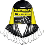 10'' Rubber Bungee Cords Heavy Duty Outdoor with 18" Max Stretch & Over 176 lbs Load, 100% EPDM Black Bungee Straps with Crimped S Hooks for Cargo, Tarps, Truck, Motorcycle, Weatherproof (30 Pack)