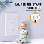 ELEGRP Decorator Wall Receptacle Outlet, Tamper Resistant 15A 125V Standard Electrical Wall Outlet, Residential Grade, Self-grounding, with Screwless Wall Plate, UL (50 Pack, Glossy White)