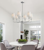 Modern 6 Light Chrome Chandelier with White Fabric Shades Elegant Ceiling Light,Farmhouse & Industrial Pendant Chandelier for Dining Room Living Room Bedroom,E12 Base