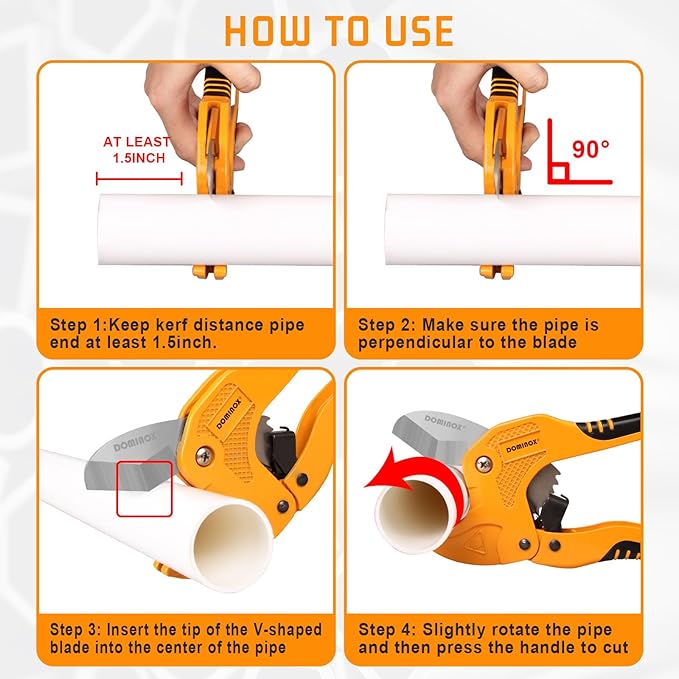 DOMINOX 1-5/8 Inch O.D. Ratchet-type PVC Pipe Cutter, Apply to PEX, PVC and PPR plastic hoses and Plumbing Pipe, Suitable for Home Working and Plumber