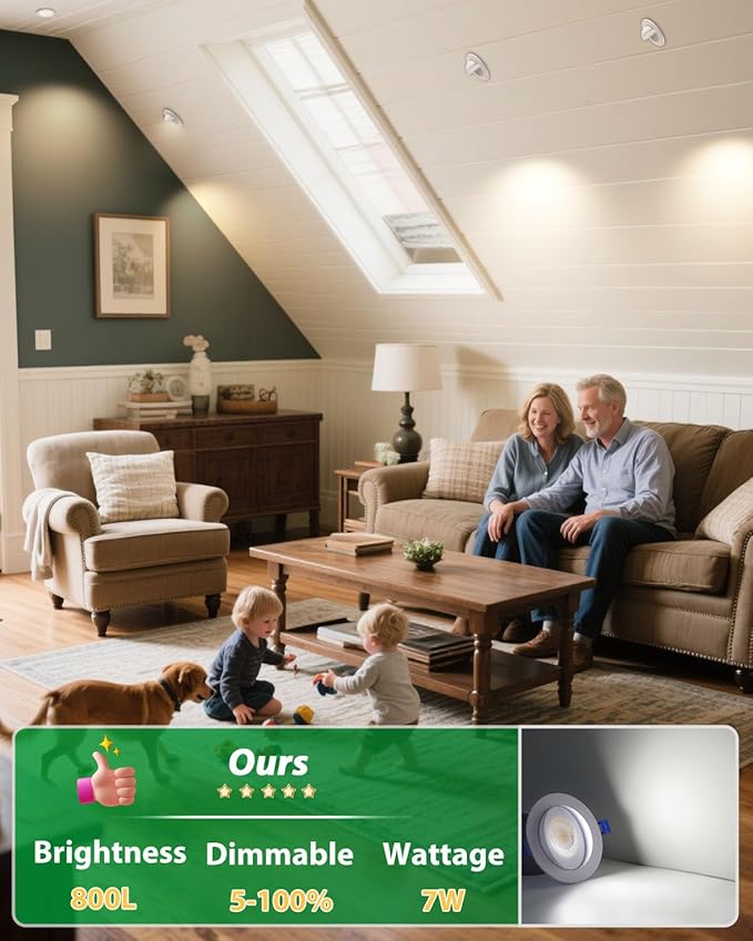 zouzai 3 Inch 5CCT Gimbal Led Recessed Lighting with Junction Box, 2700K/3000K/3500K/4000K/5000K Selectable, 7W Eqv 80W, 360°+90° Adjustable Recessed Lights, 798LM Brightness - ETL (White, 1 Pack)