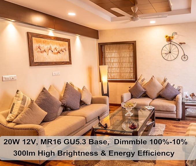 Vinaco MR16 Halogen Bulb 20W 12V, 6 Pack MR16 Bulb Dimmable, Long Lasting MR16 GU5.3 20W Bulb, 2800K Warm White with GU5.3 Base for Landscape, Track Lights, Fiber Optics, Desk Lamps