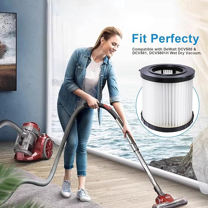 DCV580H DCV581H Vacuum Filters Replacement for DEWALT 20V MAX Wet/Dry VAC DCV580H (Cordless) DCV581H DCV5801H, Washable & Reusable Vacuum Filter for Cordless Vacuums(2 Pack)