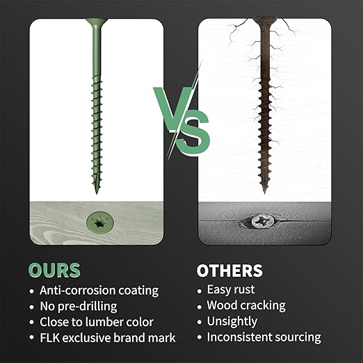 Wood Screws 3 Inch, FIXLINK Deck Screws #10 x 3, 310 PCS, Epoxy Coated, T25 Star Bit Above 1500 Hour Salt Spray Coating Outdoor Decking Screws Excellent Rust Resistant for Wood Fence, Green