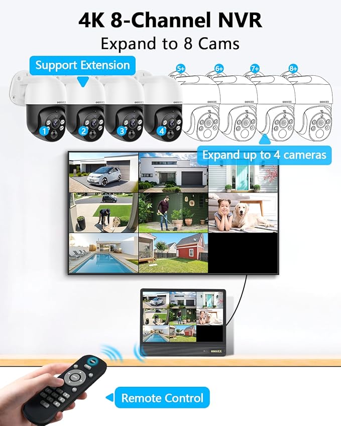 All-in-One 4K PT PoE Outdoor Wired Security Camera System Home Wired Cameras Video Surveillance