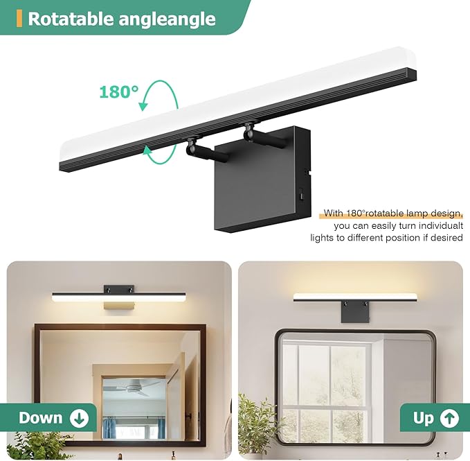 Black Vanity Light 24", 18W LED Bathroom Light Bar with 5CCT, Adjustable Angle & ETL Dimmable Driver – Modern Bathroom Vanity Light Fixture for Mirror, Powder Room, Bedroom, Apartment, Hotel