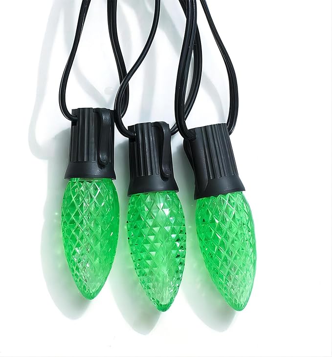 Meconard C9 Led Replacement Christmas Light Bulbs, C9 Shatterproof Led Bulbs for Christmas Indoor Outdoor String Lights, E17 Intermediate Base, Commercial Grade Holiday Bulbs, Green, 25Pack