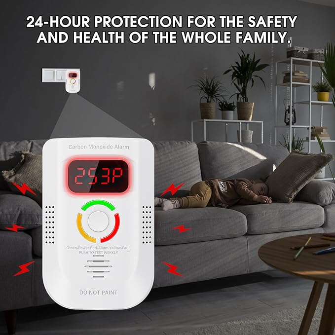 3 Pack Carbon Monoxide Detector, Plug-in Wall Carbon Monoxide Alarm, Portable Carbon Monoxide Detector with Digital Display LED, CO Alarm Monitor with Audible and Visual Alarm Test Mute Button