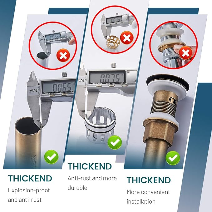 Antique Brass Pop UP Drain, Bathroom Vessel Lavatory Vanity Faucet Sink Stopper, Built-in Anti-Clogging Strainer, Fits Standard American Drain Hole(1-1/2" to 1-3/4"),Without Overflow RWF082S