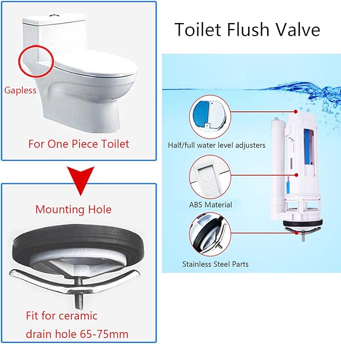 T Tulead Toilet Push Button Valve Replacement Flush Toilet Dual Flush Drain Valve Fit for Drainage Hole Dia. 2.56"-2.75", for Toilet Tank Height 10.24"-11.4"(Small Size)
