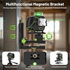 Huepar Laser Level 360 Self Leveling, 4x360° Green 4D Cross Line Laser with LCD Screen, Bluetooth Outdoor Pulse Mode Laser Tool for Construction -Remote Control, Li-ion Battery or 4 AA Batteries-S04CG