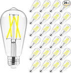 Hizashi Vintage LED Light Bulb Dimmable, 6W Equivalent 60W, 5000k Daylight, E26 Base Led Edison Bulbs, 700LM, High CRI 95+ Eye Protection, Clear Glass, Pack of 24