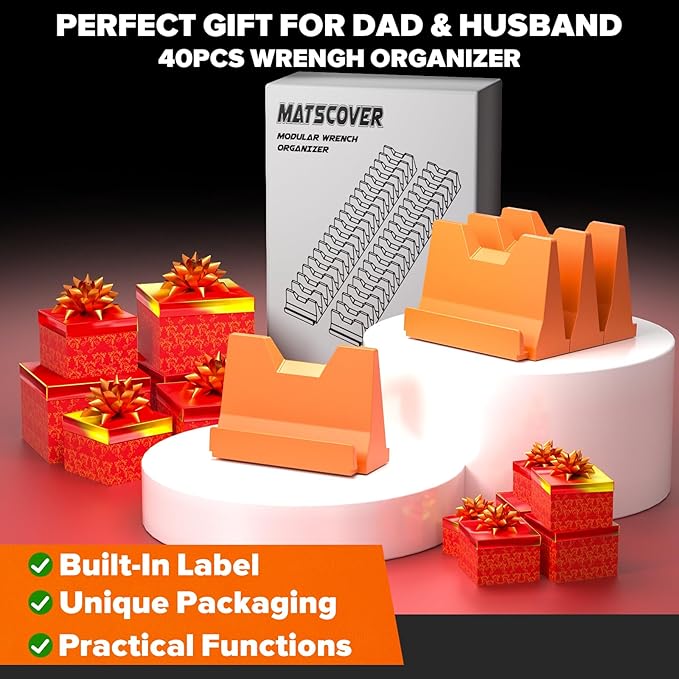 80PCS Modular Wrench Organizer Wrench Holder - Wrench Tool Organizers for Tool Drawer Storage, Wrench Storage Set with Metric & SAE Label, Wrench Rack Tool Gift for Professional Mechanics, Orange