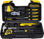 39 Piece Tool Set General Household Tool Kit - Basic Home Tool Set Small Hand Tool Kit with Plastic Toolbox Storage Case for Home Garage Office College Dormitory Use Yellow
