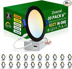 zouzai 20 Pack 6 Inch Black Ultra-Thin LED Recessed Ceiling Light with Junction Box 5CCT Adjustable Dimmable Can-Killer Downlight - ETL and Energy Star Certified