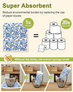 6 Pack Swedish Dishcloths for Kitchen - Reusable Dish Cloths for Washing Dishes Absorbent Cute Funny Kitchen Towels Cleaning Sponge, Blue Floral