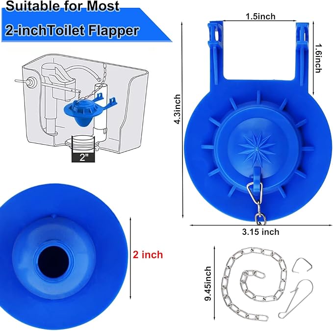 Toilet Flapper Replacement Kit 2 Inch Universal Toilet Tank Flusher Parts Inside Stopper Valve Flappe High Performance Rubber Seal Flapper Compatible for American Standard with Chain