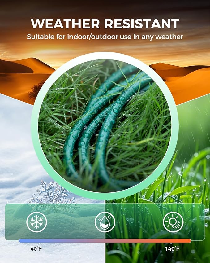 28Ft Outdoor Extension Cord, 1 to 3 Splitter Heavy Duty Weatherproof Power Cord, 16/3 SJTW, 3 Grounded Outlets Flat Plug for Patio, Garden, Halloween Displays, Christmas Lights, Green ﻿