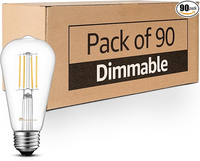 MASTERY MART 90 Pack Vintage LED Edison Bulbs, E26 Led Bulb 5.5W Equivalent to 60W, Dimmable, 5000K Daylight White, High Brightness ST58 Antique LED Filament Bulbs, Clear Glass