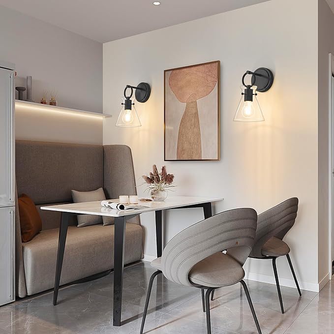 Wall Sconce for Bathroom Modern Vanity Light Fixtures Hardwired Wall Mount Lighting Lamp Farmhouse Wall Lights with 6" Clear Glass Shade for Bedroom Living Room Mirror Kitchen (Black, 1 Pack)