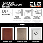 CLG HARDWARE Heavy Duty Commercial Door Closer DC8016 - Slim Line - Surface Mounted, Grade 1- ADA & UL 3 Hour Fire Rated, Adjustable Size 1-6 for Entrances & Aluminum Storefronts - US26D Aluminum