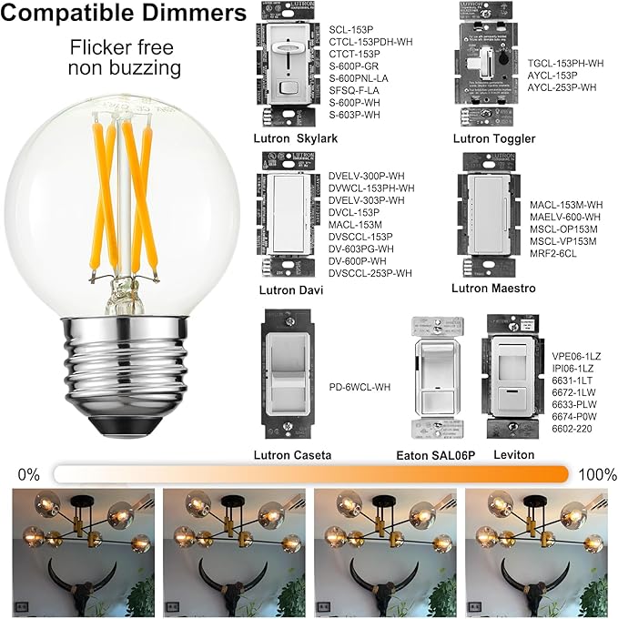 Arberlic G16.5 Light Bulb LED,4W E26 LED Bulb dimmable Equivalent E26 40 watt Light Bulb,Warm White 2700K,400lm,CRI85+,AC120V,Edison Style,Clear Glass,Flicker Free,Pack of 6