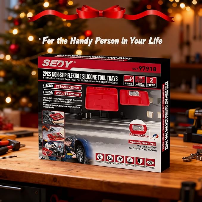 SEDY Premium Silicone Tool Tray, Automotive Non-Slip Flexible Silicone Tool Trays, Tool Organizer | 2 Piece Multi Purpose Mats with Magnetic Small parts Tray