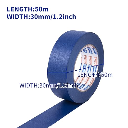 ADHES Blue Painters Tape Masking Tape for Painting,Paint Tape No Residue Outdoor Anti UV Multi Surface Use, 30mm x 50m (1.2Inch x 55yard),6Rolls