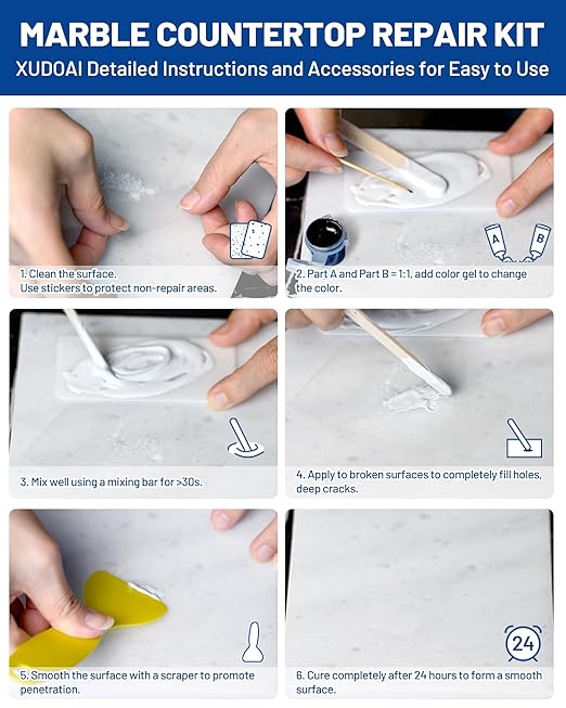 Marble and Granite Repair Kit (Color Match), 160g/5.64oz Quartz Countertop Repair Kit for Chips Holes Dents Defects Scratches Cracks, DIY Fix Reattaches Porcelain Tile Sink Stone Other Hard Surfaces