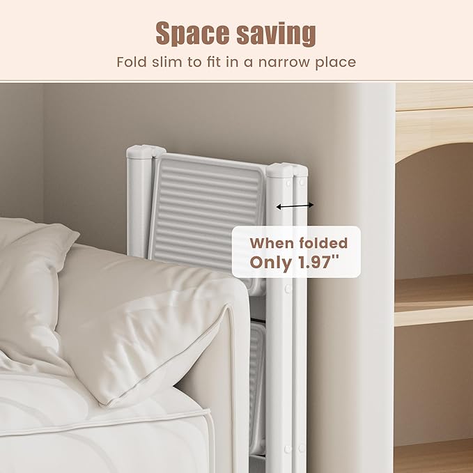 GameGem 2 Step Ladder Portable Folding Step Stool with Anti-Slip Pedal, Lightweight Stepladder Multi-Use for Home and Kitchen, Saving Space, White, 300lbs