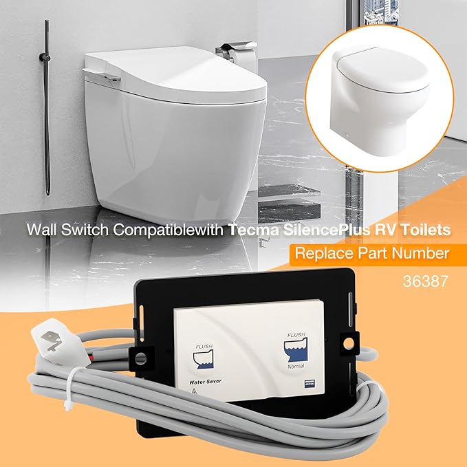 36387 RV Toilet Wall Switch Compatible with Thetford Tecma Silence Plus RV Toilets, with White and Black Cover