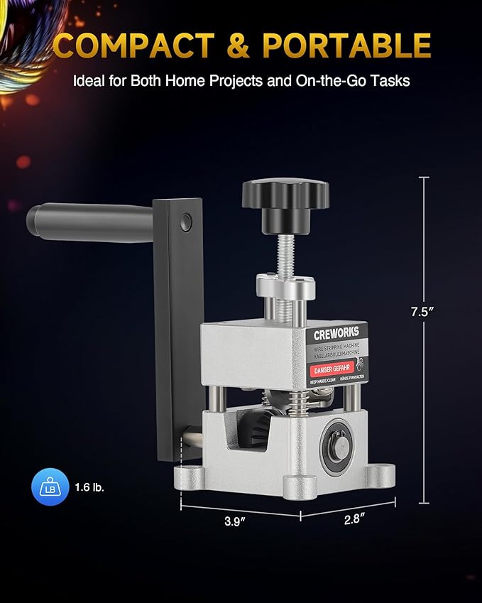 CREWORKS Wire Stripper Machine, 0.06"-1" Manual Wire Stripping Machine, Drill Compatible Copper Wire Stripping Tool for Scrap Wire with 2 Feed Hole Plates, Wire Stripper Power Tool for Cable Recycling
