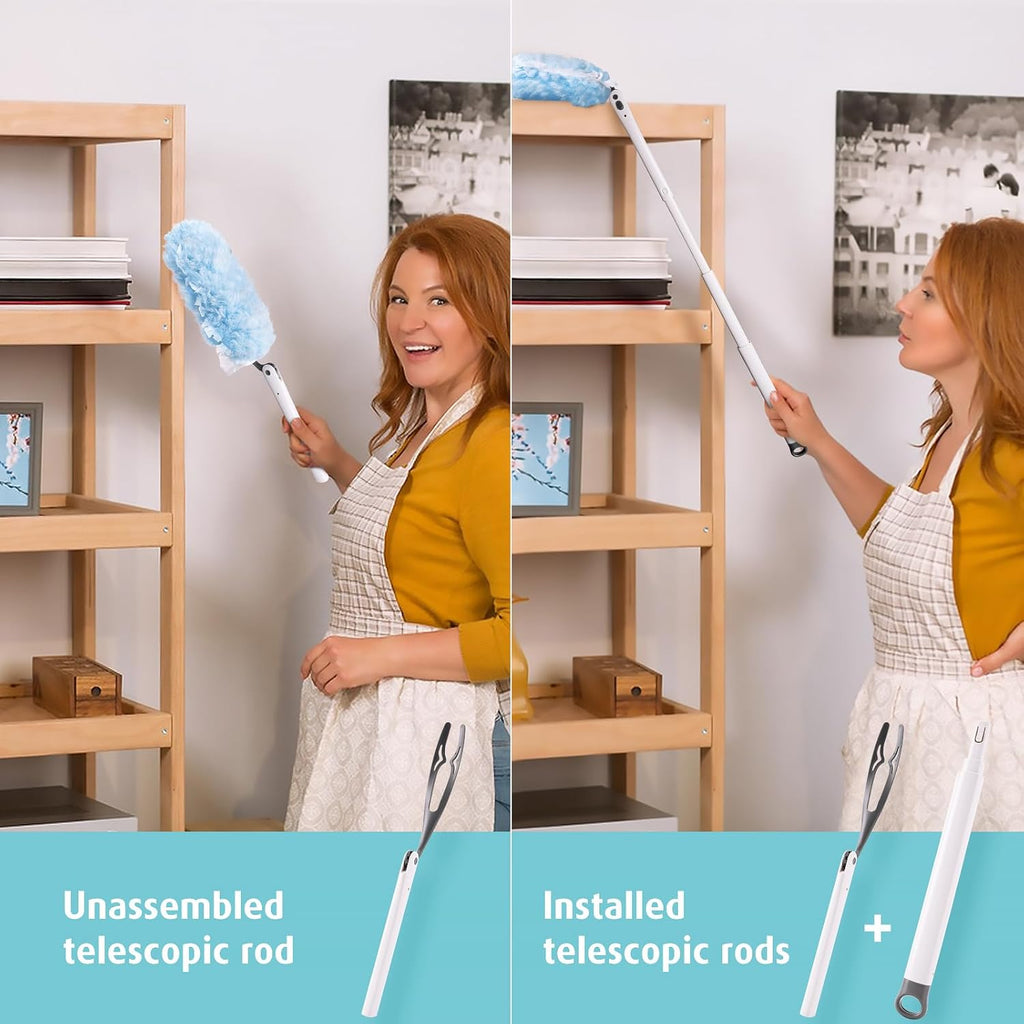 30 Count Heavy Duty Duster Refills with 3 ft Extendable Handle Starter Kit, Compatible with Swiffer Disposable Microfiber Feather Dusters for Cleaning Home