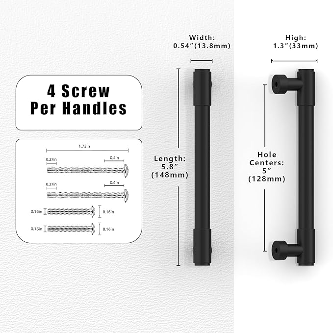 10 Pack Matte Black Cabinet Pulls 5 Inch(128mm) Kitchen Cabinet Handles Cabinet Hardware for Drawer Pulls