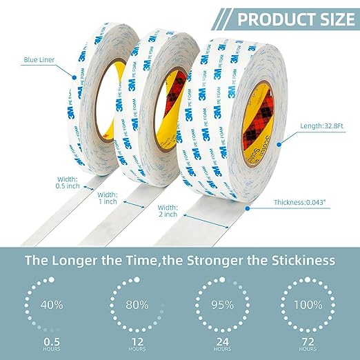 Bulina Double Sided Tape 1 in x 16.5ft 2 Pack PE Foam Tape Strips for Crafts Picture Hanging Poster Alarm Sensor Arts DIY Home Deco